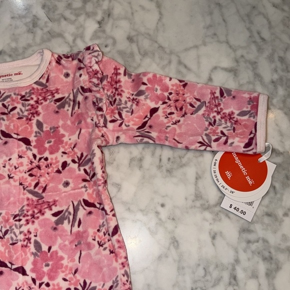 NWT Magnetic Me Pink and Purple Floral Ruffle Velour Footie 6/9M - Picture 3 of 6